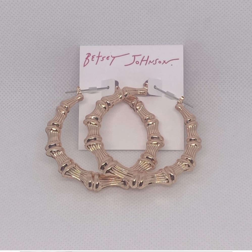 Betsey Johnson Rose Gold Bamboo-Style Hoop Earrings